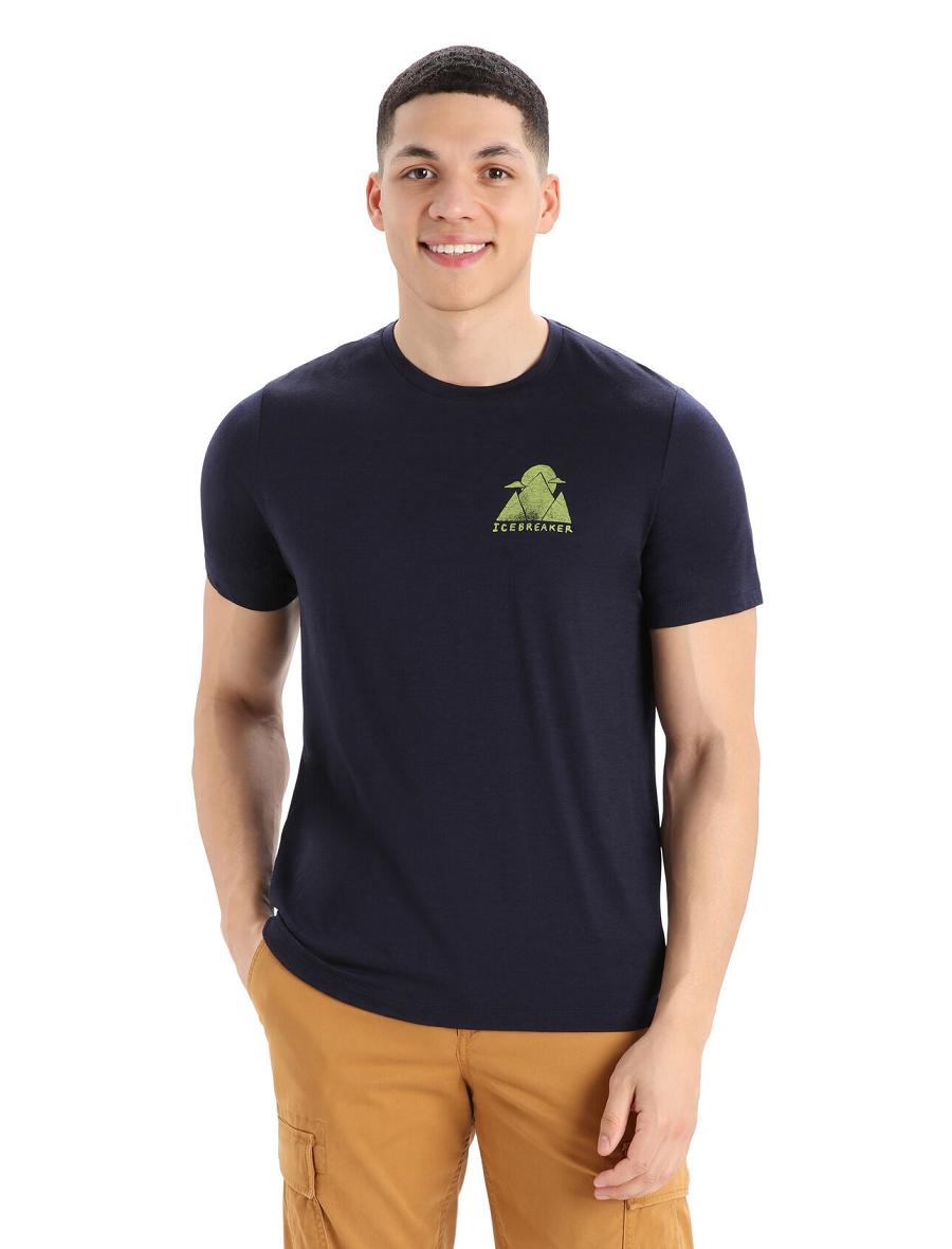 Midnight Navy Men's Icebreaker Merino Tech Lite II Short Sleeve Alp Ascension T Shirts | USA 1170HAPK